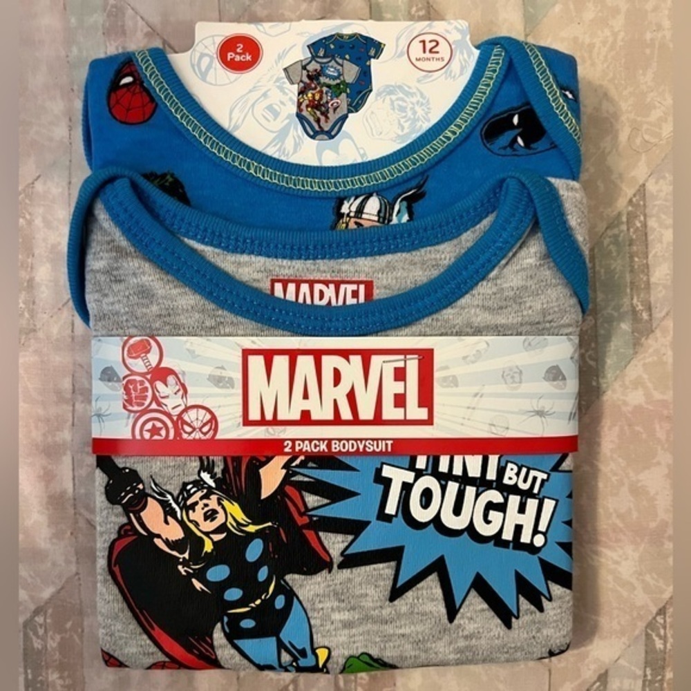 Babies 2 pack onesies. Size 12 months. Marvel superheroes. Bodysuits.